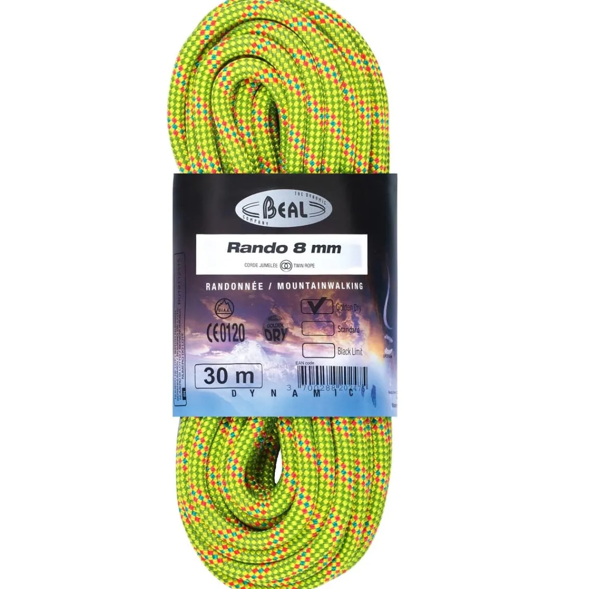 Beal Rando 8 mm Golden Dry climbing twin rope Fashion