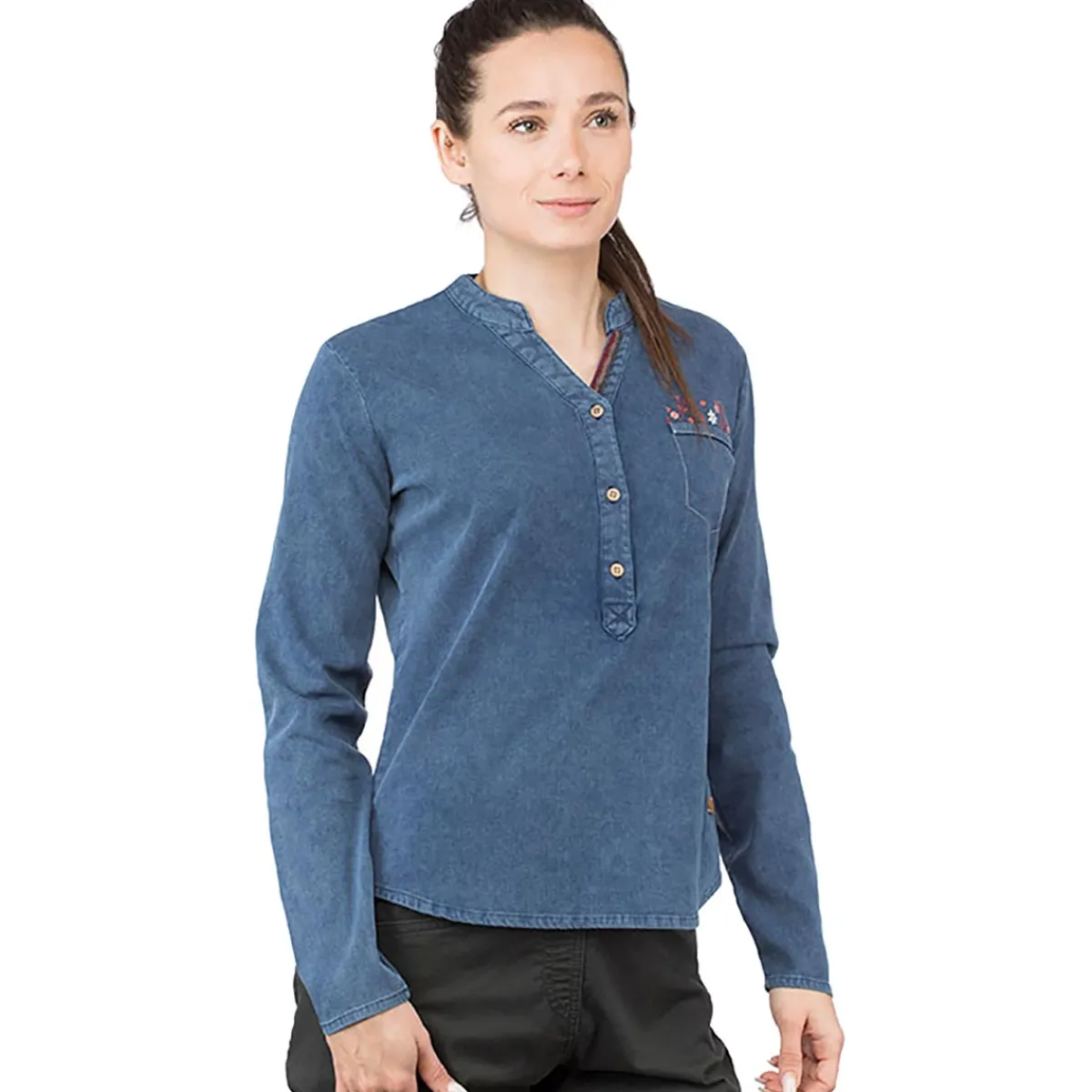 Chillaz Drachensee women's long sleeved t-shirt Dark Blue Denim Best