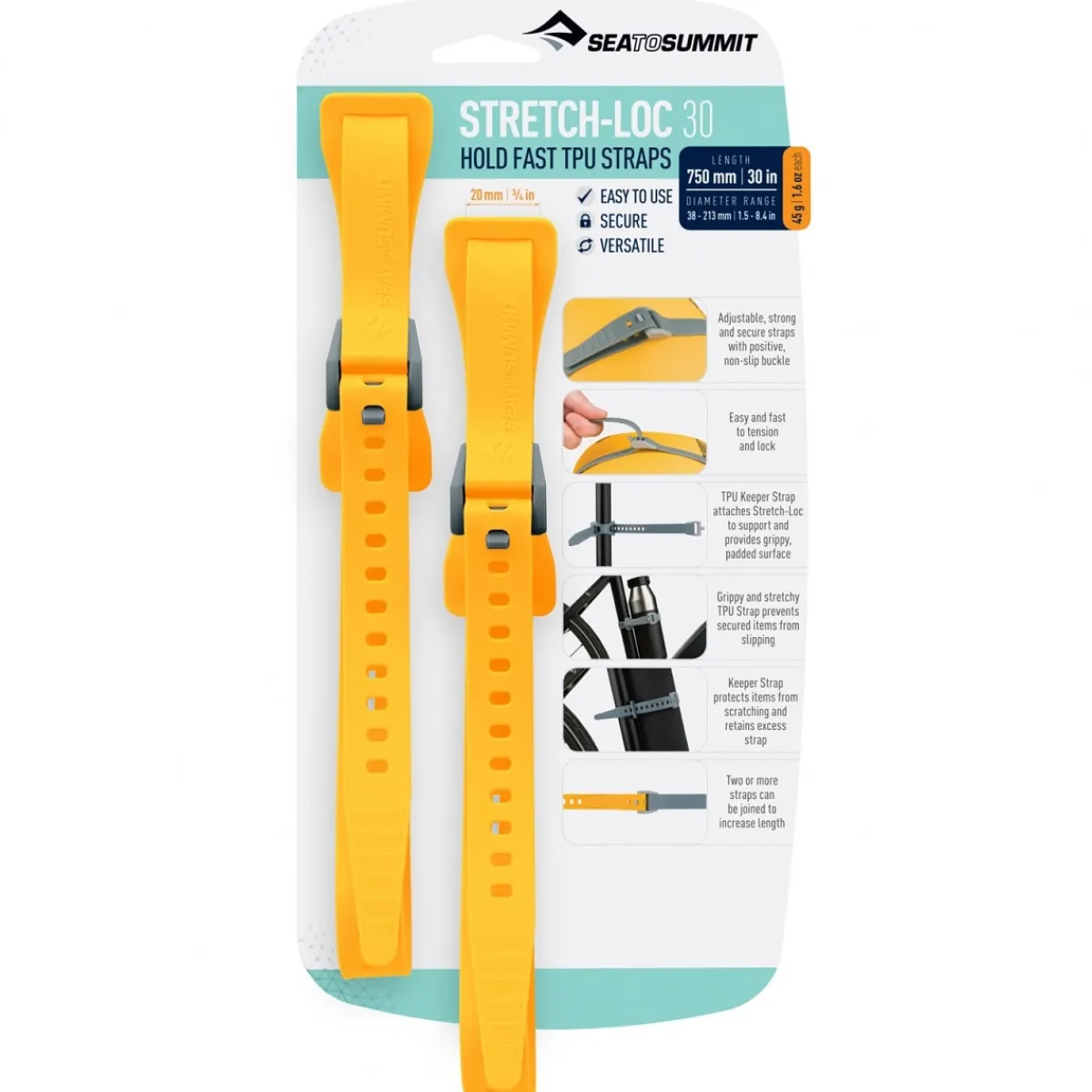 Sea To Summit Stretch-Loc 30 2-Pack TPU compression straps Yellow Flash Sale