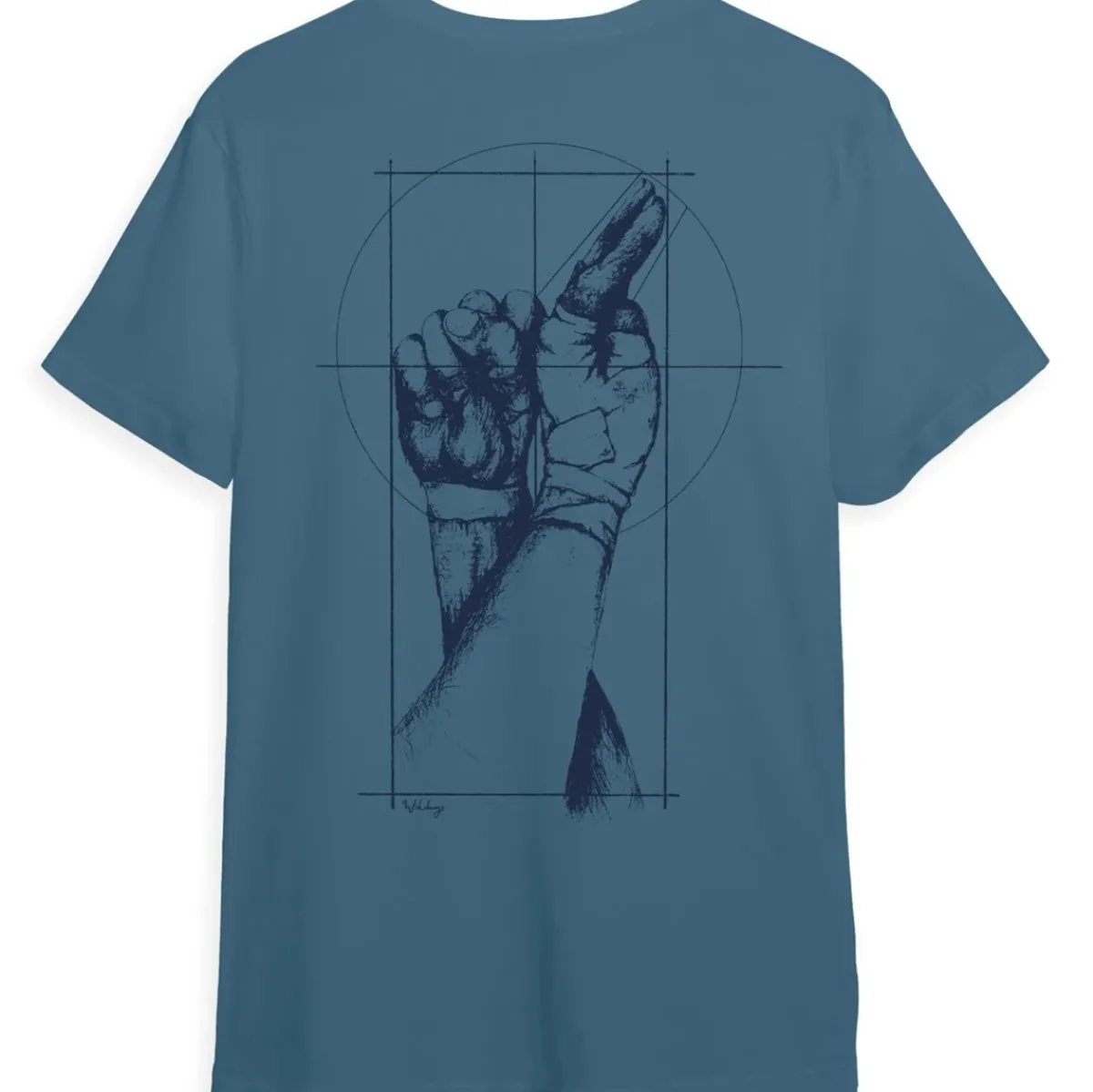 Wide Boyz Da Vinci Hand Fist T-shirt men's t-shirt Cool Blue Best Sale
